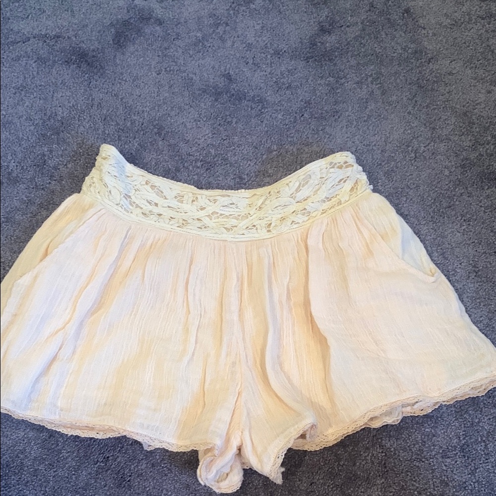 Free People Lined Cream Lace Waist Shorts
